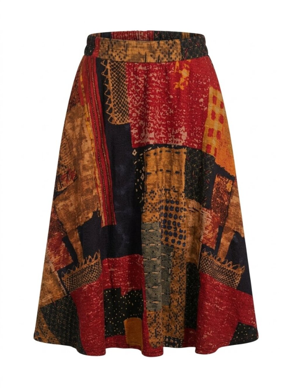 Sason Patchwork Midi Skirt Pocket Elastic Waist Boho Floral S Cottagecore